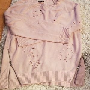 Express pink distressed zip sweater